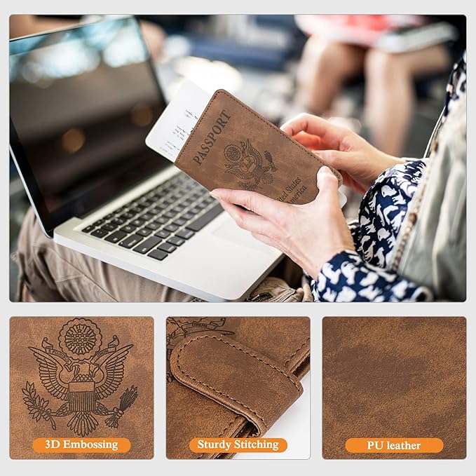 TIGARI Passport Holder for Travel Women Men, PU Leather Waterproof RFID - Image 4