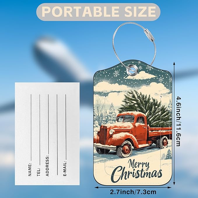 Vintage Red Truck wtih Christmas Tree Set of 2 Luggage Tags - Image 2