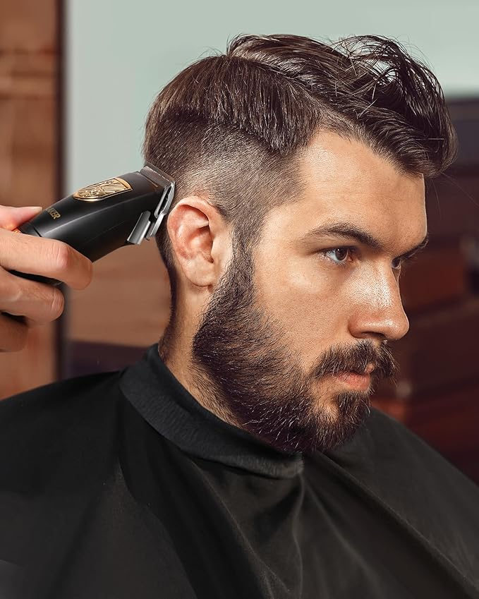 GLAKER Hair Clippers for Men,Professional Mens Hair Clippers Cordless Clippers for Hair Cutting,Precision Trimmer Kit Zero Gap Trimmer with LED Display 15 Guide Combs (Black+Gold)
