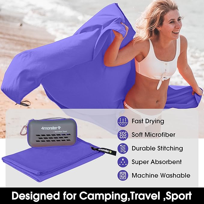 4Monster Camping Towels Super Absorbent, Fast Drying Microfiber Travel Towel - Image 2