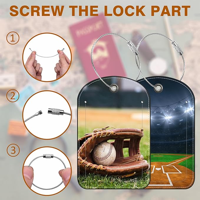 2 PCS Leather Luggage Tag for Suitcase Old Baseball and Glove on Baseball Grand - Image 4