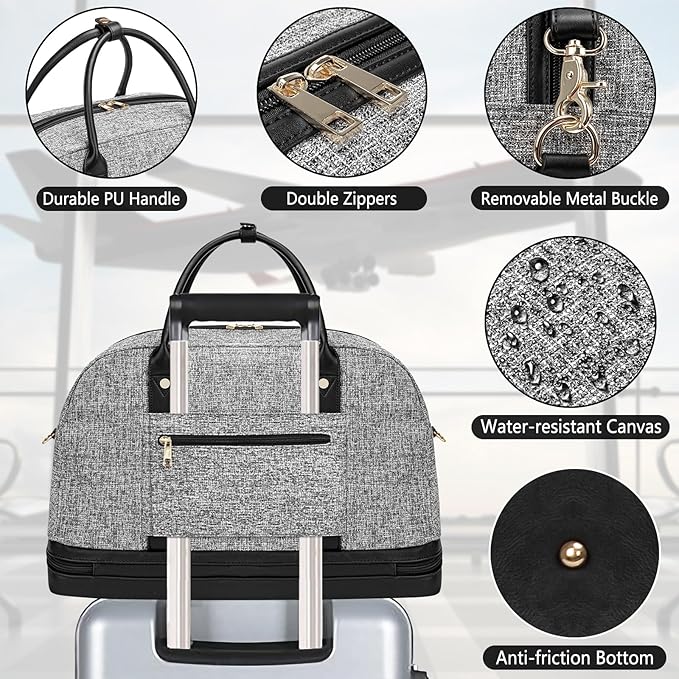 Weekender Bag for Women Canvas Overnight Bag Large Travel Tote Bag Carry on - Image 4