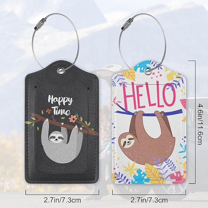 Set of 2 Funny Sloth, Happy Time Cartoon Animal Luggage Tags - Image 2