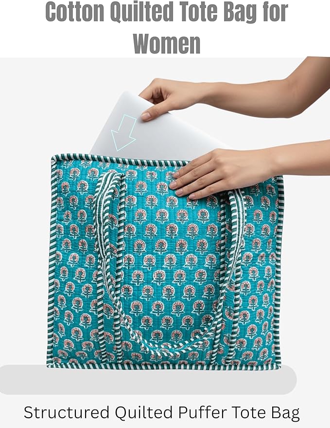 Cotton Quilted Tote Bag for Women – Large Beach & Travel Tote - Image 4
