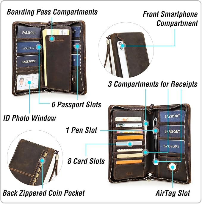 Top Grain Leather Travel Passport Wallet Organizer Case - Image 5
