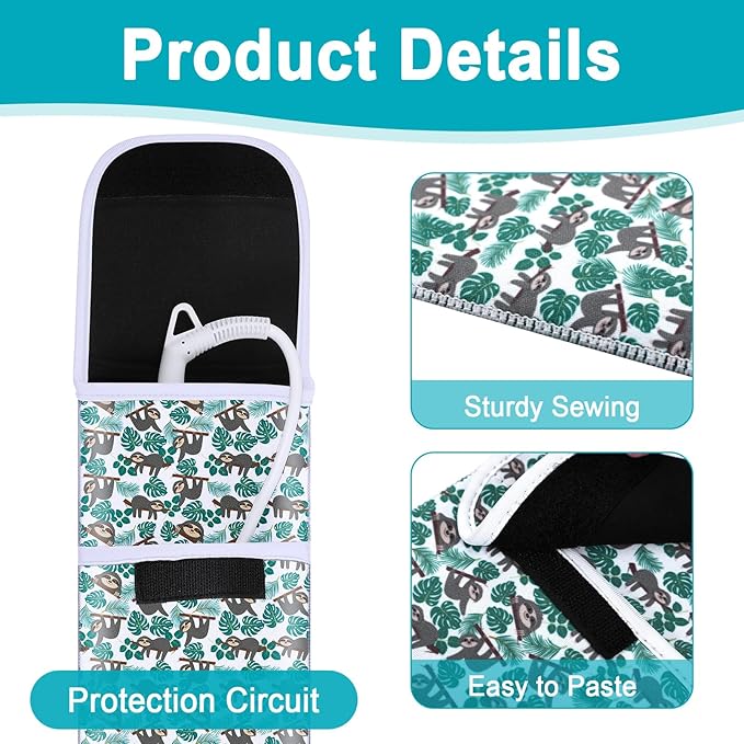 Shappy 2 Pcs Heat Resistant Hair Tools Bag Curling Iron Travel Case Cover Neoprene Flat Iron Holder Travel Case and Silicone Mat Pouch for Hot Hair Tools Storage Organizer(Sloth Style)