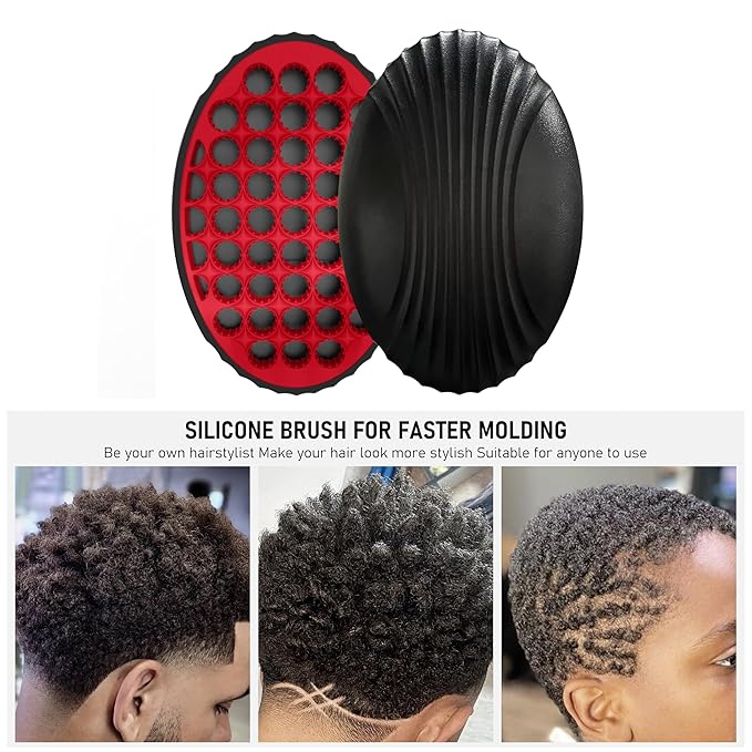 PARAO-Silicone Curling Brush,Magic Wave Afro Comb,Two Sides InterchangeTwist Tool,Hair Curler Brush For Men Women Boy Girl,2-Piece Set（Red）