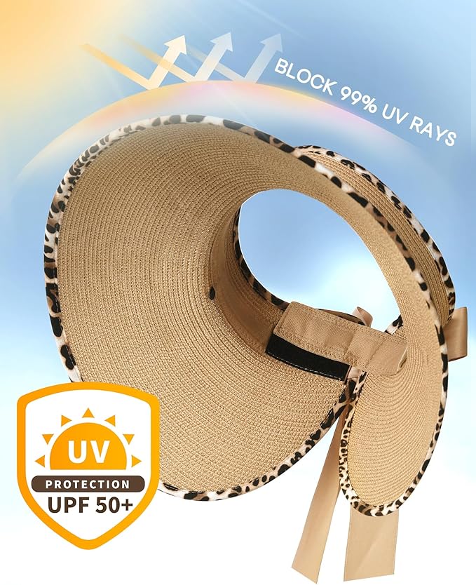 Camptrace Sun Visors for Women Wide Brim Beach Hat Foldable Straw Visor Hat - Image 2