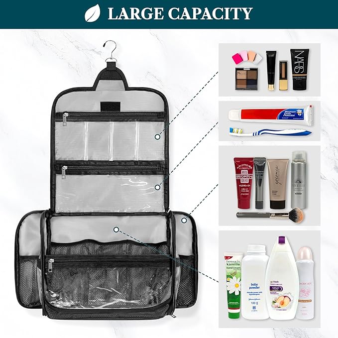 PAVILIA Large Hanging Toiletry Bag Travel Bag Women Men, Cosmetic Organizer - Image 5