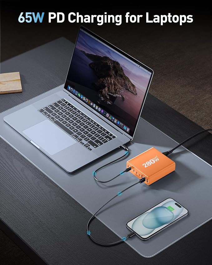 280W USB C Charger Block, 8-Port USB C Charging Station GaN III PD 65W Laptop - Image 3