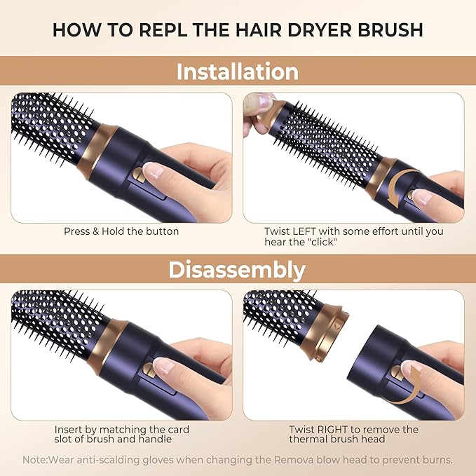 6 in ONE Blow Dryer Brush, Curling Wand Hair Styling Tools Set, Ionic Hot Air Hair Dryer, Massage Oval Hair Dryer, Left&Right Hair Curlers 100-120V