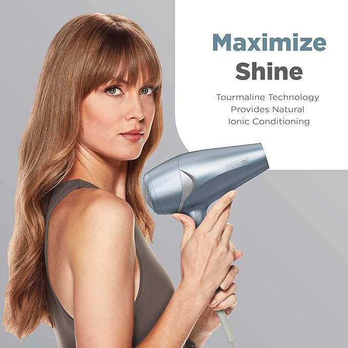 INFINITIPRO by CONAIR Hair Dryer with Diffuser, Quick Style & Shine Blow Dryer, Frizz-Free Hair, Blue (Pack of 4)