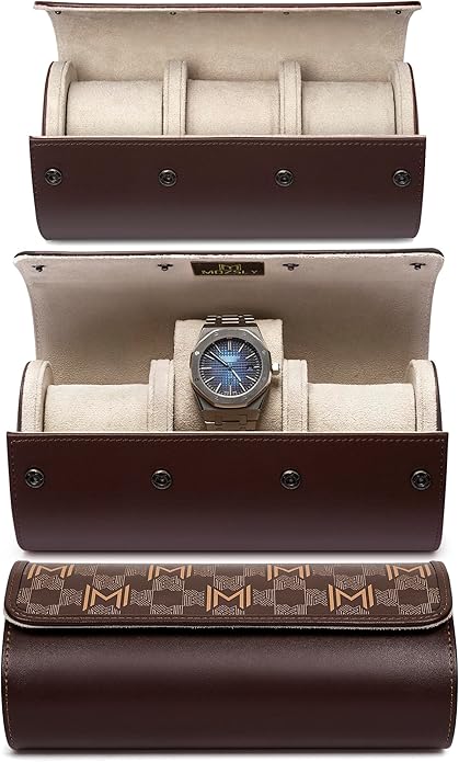 MOZSLY Watch Roll Travel Case 3 Slots Portable Watches Box Organizer Storage - Image 2
