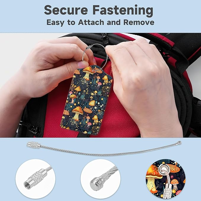 Retro Mushrooms Luggage Tags, 2 Pack Travel Cruise Tags - Image 3