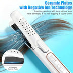 360° Airflow 2-in-1 Curling Iron & Straightener, 5 Temp Ceramic Negative Ion Styler, Cool Air Vents Lock Style, Dual Voltage Professional Hair Styler for Long/Short Hair