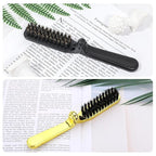 Foldable Boar Bristle Hair Brush, 2 Pcs Travel Folding Collapsable Pocket Size Brush for Women, Anti-Static Range Styling Tool Mini Beard Brush for Men (Black & Gold)