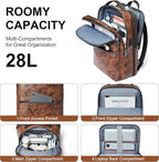 Vegan Leather Laptop Backpack for Women&Men, 16 Inch Expandable Backpack - Image 3
