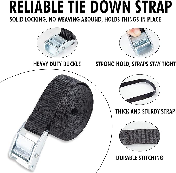 Cartman 1" x 12' Lashing Straps Cargo Tie-Down Strap Up to 600lbs, 16pk in - Image 2