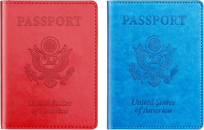 Sky Blue & Red Passport Holder Wallet Cover Case - Image 8