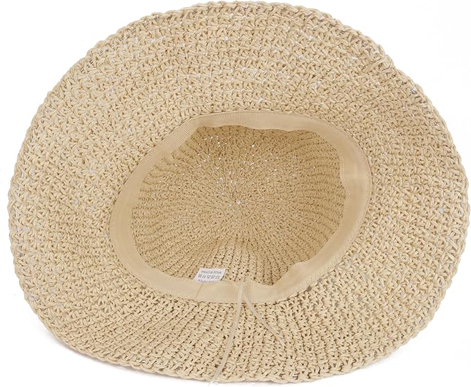 Womens Wide Brim Straw Sun Hat Foldable Floppy Crochet Beach Hat - Image 5