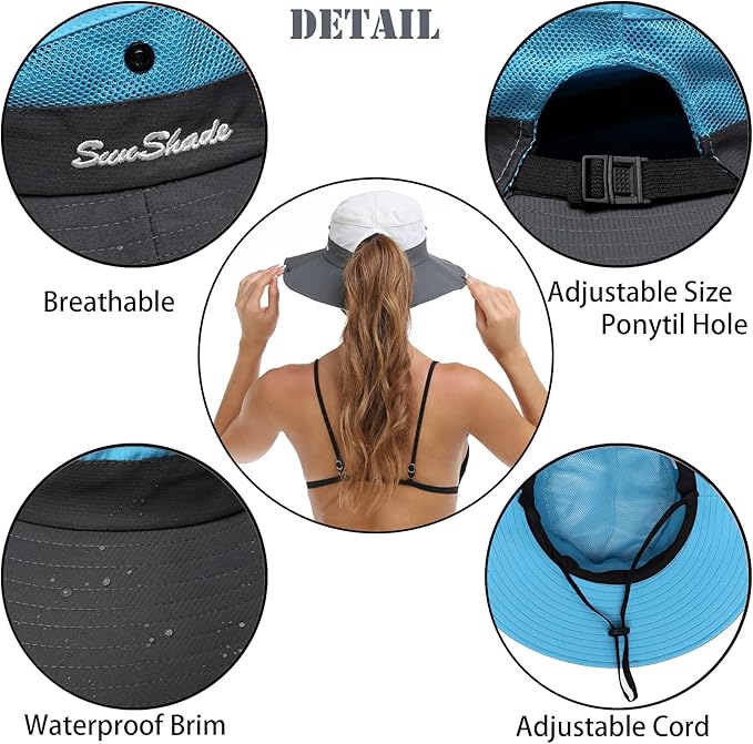 Womens Summer Sun Hat Beach Hat Wide Brim Outdoor UV Protection Hat Foldable - Image 3