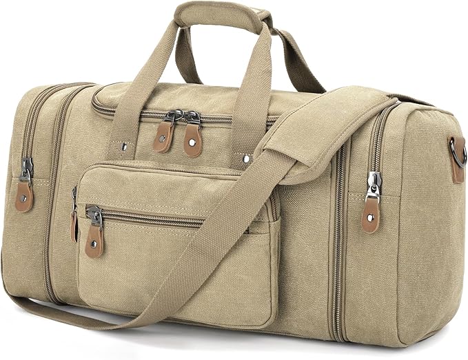 Gonex Canvas Duffle Bag for Travel 50L Expandable Duffel Weekend Overnight Bag by Gonex