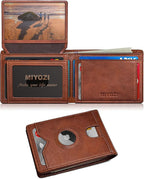 Airtag Wallet for Men, with Cash Pocket 2 ID Window 13 Cards, Slim Leather by Miyozi