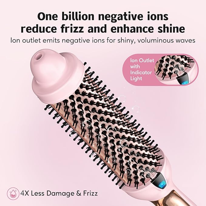 Farery Thermal Brush Extra Long Barrel, 1.5 Inch Hot Curling Wand for Big Bouncy Curls, Non-Blowing Heated Round Brush, Ceramic Curling Wand for Medium & Long Hair, 9 Adjustable Temps, Dual Voltage