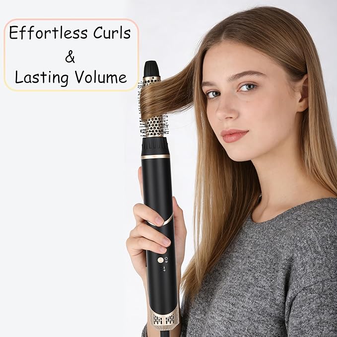 5-in-1 Hot Air Styler,Foldable Design 110,000 RPM High-Speed Hair Dryer Brush,Auto-Wrap Curlers for Curling,Straightening,Volumizing, Frizz-Free & No Heat Damage,Includes Travel Bag,Gift for Women