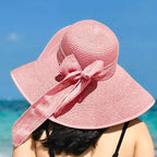 DRESHOW Beach Hats for Women Big Straw Wide Brim Summer Hat Floppy Foldable - Image 2