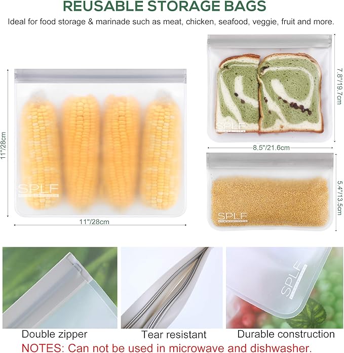 SPLF 18 Pack BPA FREE Reusable Storage Bags, Extra Thick Leakproof Silicone and - Image 3