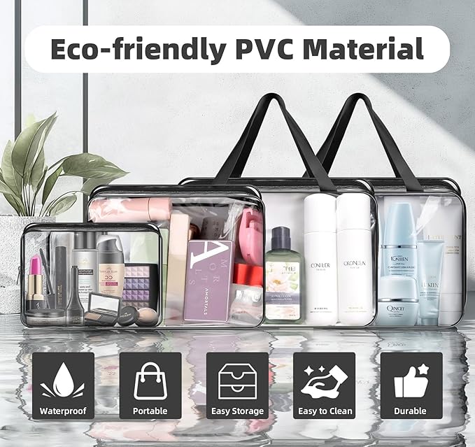 ABSOFINE Clear Toiletry Bag for Travel Size Toiletries, 4 Pack Large Waterproof - Image 5