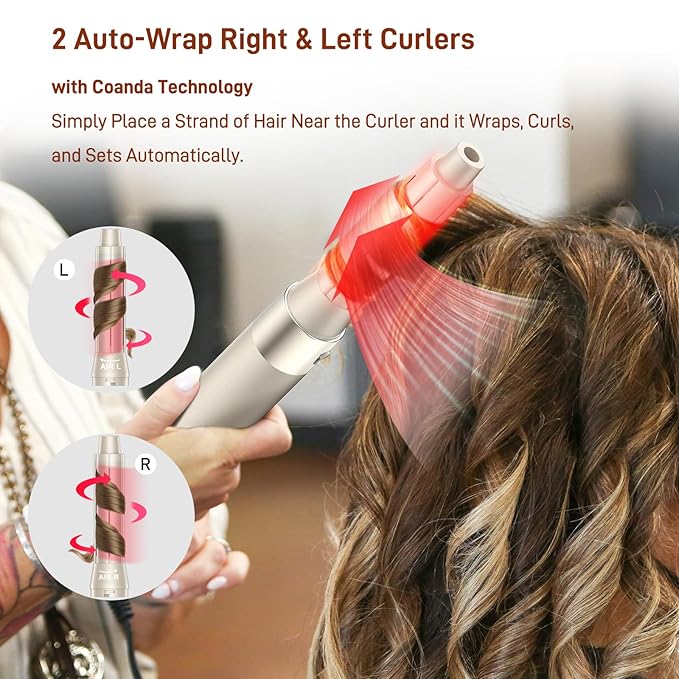 5 in 1 Hair Air Styler - Rotating Hair Dryer Brush 110000 RPM for Fast Drying & Hot-Air Automatic Wrap for Curling, Frizz-Free Blow Dryer Brush for Straightening Volumizing No Heat Damage