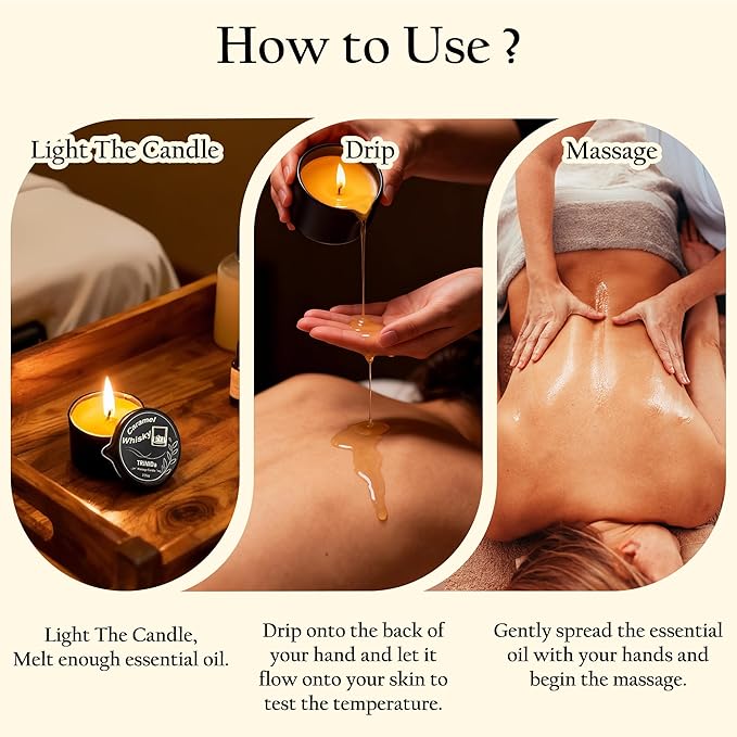 TRINIDa Low Temperature Massage Oil Candle 2.35oz - Soy Wax & Coconut Oil Blend, Moisturizes Skin,Stress Relief, Couples Massage & Home SPA, Romantic Gift Massage Scented Candle (Caramel Whiskey)