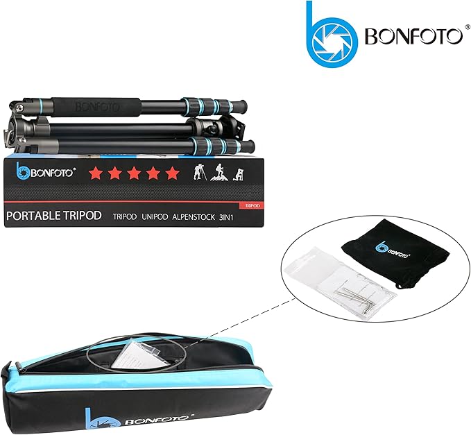 BONFOTO Portable Aluminum Alloy B674A Lightweight Camera Travel Tripod Monopod - Image 9