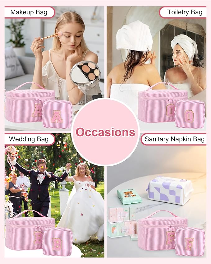 Personalized Initial Makeup Bag for Women,Make Up Case for Girlfriend Bridesmaid Wife,Maid Matron of Honor Gift, Bride to be Gifts,Bachelorette Party Favors,Birthday Gift for Her Pink W