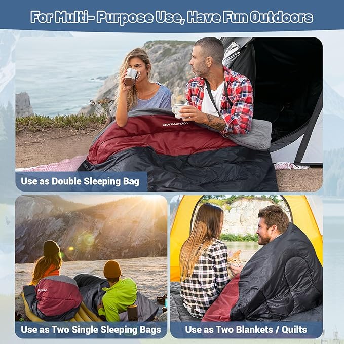 Double Sleeping Bag for Adults Machine Washable 2 Person Camping Sleeping Bag - Image 6