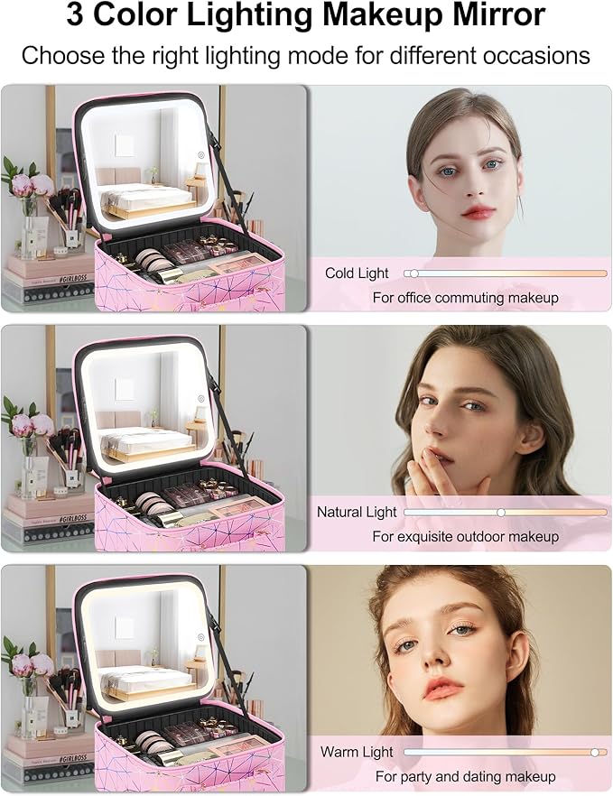 Chomeiu Makeup Bag with LED Mirror, Cute Cosmetic Bags Birthday Gifts - Image 4