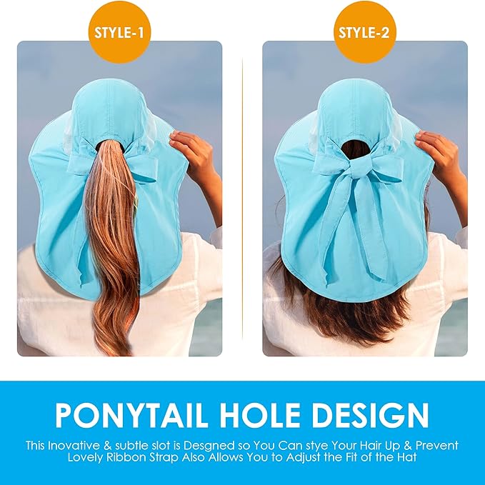 Womens Sun Hat UV Protection, Foldable Waterproof Wide Brim Bucket Hats - Image 5