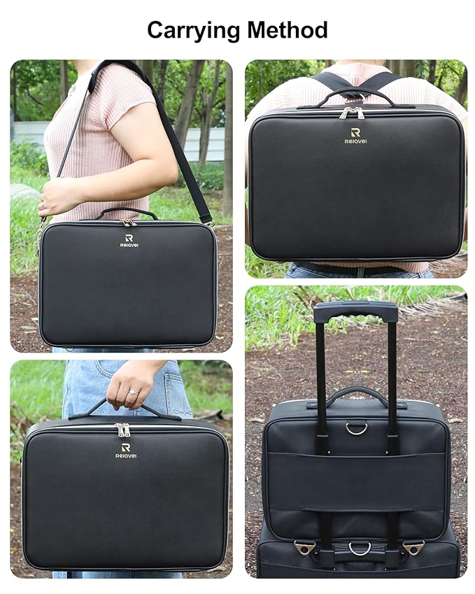 Relavel Travel Makeup Bag With LED Mirror, 16.2" Large Makeup Train Case - Image 6