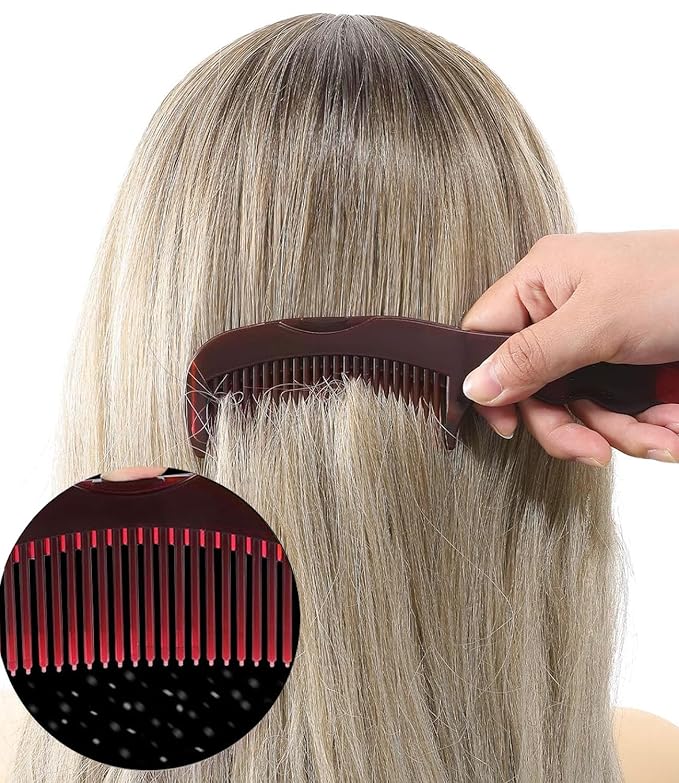 Dandruff Comb Fine Tooth Scalp Detox Comb Lice for Women, Men & Kids Stainless Steel Scalp Detoxing, Sweep & Massage Hair Brush Tool for Hair Care (Black+Red)