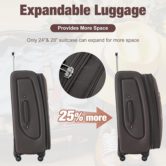 Merax Softside Luggage Set Softshell Lightweight 3 Piece Spinner Suitcase - Image 5