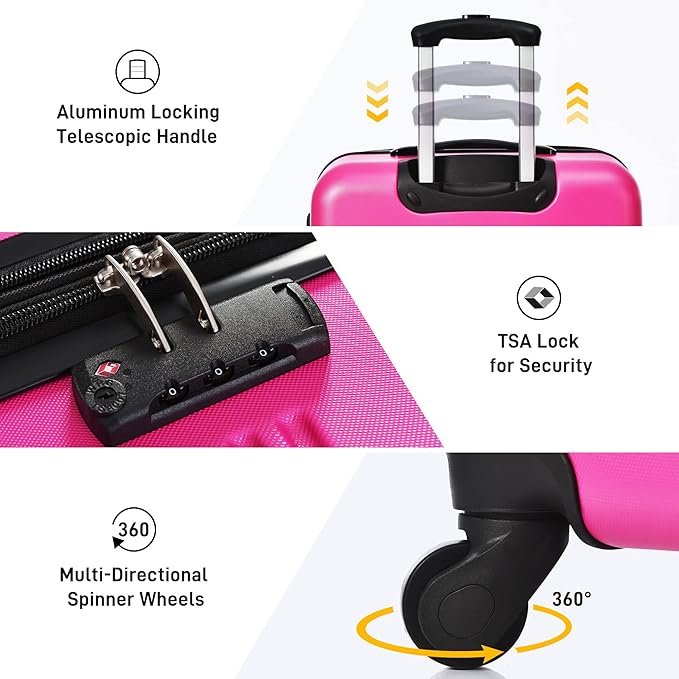 Merax Luggage sets of 3 Piece 20 24 IN Carry on Luggage Hard Case Pink Luggage - Image 3