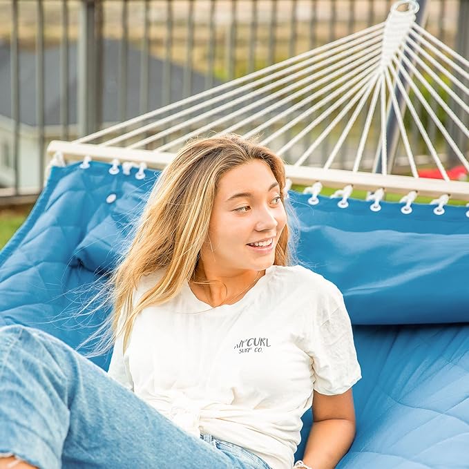 ANOW Double Hammock with 12 Feet Heavy Duty Steel Stand Combo, 2 Person Quilted - Image 2