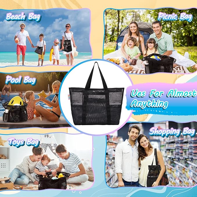 Tagitary Mesh Beach Bag with Zipper Large Beach Tote Waterproof Sandproof with - Image 6