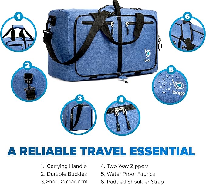 Bago Foldable Duffel Bags for Traveling Women & Men - 40L Sports Packable - Image 4