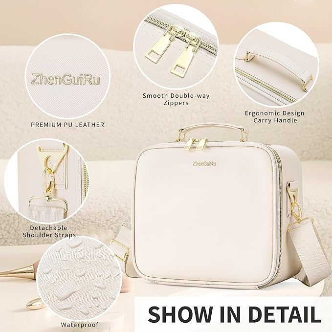 Travel Makeup Bag with Mirror and Light, Cosmetic Artist Organizer Case with - Image 4
