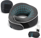 Travel Neck Pillow 100% Memory Foam – Airplane & Car Travel Essentials Kit by Proglobe