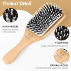 URTHEONE Hair Brush,Boar Bristle Hair Brushes and Styling Comb Set for Women Men Kids, Best Natural Wooden Paddle Hairbrush for Wet or Dry Hair Detangling Smoothing Massaging