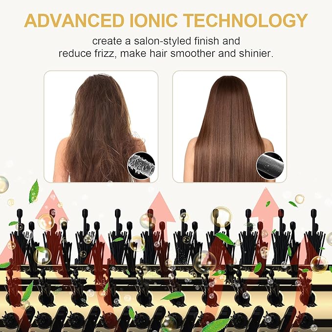 Hair Dryer Brush, 4 in 1 One Step Hair Dryer and Styler Volumizer Professional Hot Air Brush with Negative Ion Anti-frizz Blowout for Drying, Straightening Curling - Black Gold